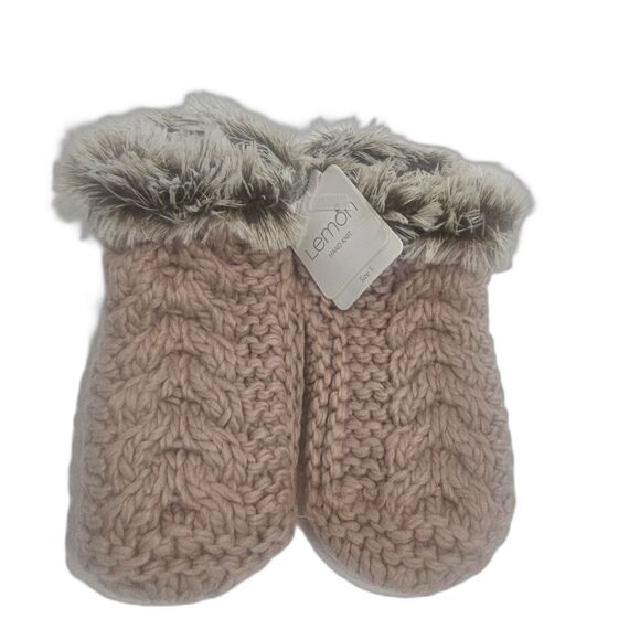 New Lemon Hand Chunky Knit Rose Pink Slipper Socks Sz S/M Cozy Soft Faux Fur - Picture 1 of 7